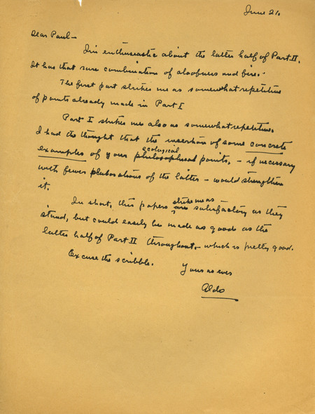 Aldo Leopold letter to Paul Errington, June 21, 1937
