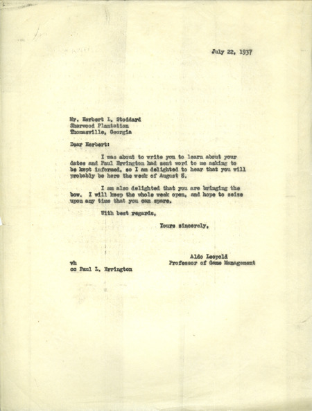 Aldo Leopold letter to Stoddard, July 22, 1937