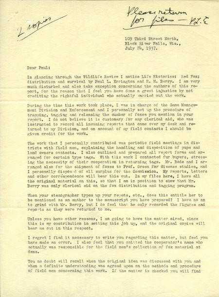 Letter from Schunke to Paul Errington, July 24, 1937