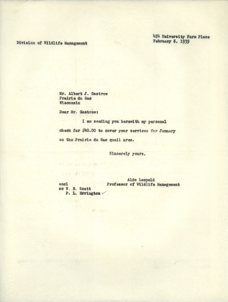 Aldo Leopold letter to Gastrow, February 8, 1939