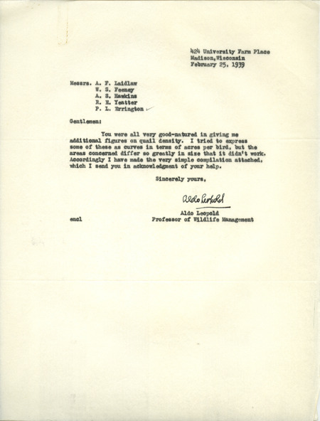 Aldo Leopold letter to Paul Errington, February 25, 1939