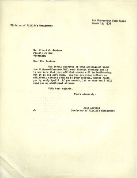 Aldo Leopold letter to Gastrow, March 13, 1939