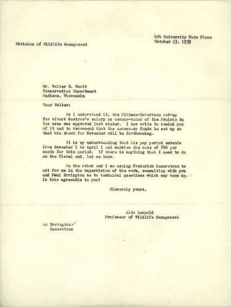 Aldo Leopold letter to Scott, October 13, 1939