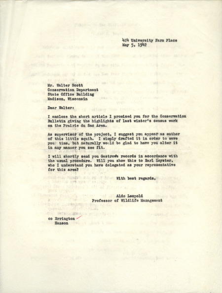 Aldo Leopold letter to Scott, May 5, 1942