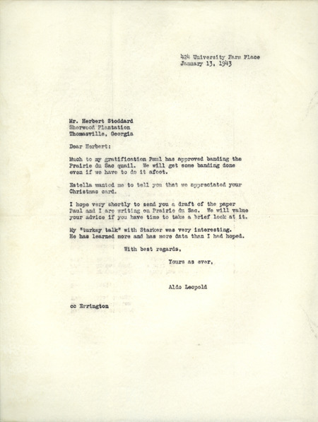 Aldo Leopold letter to Stoddard, January 13, 1943