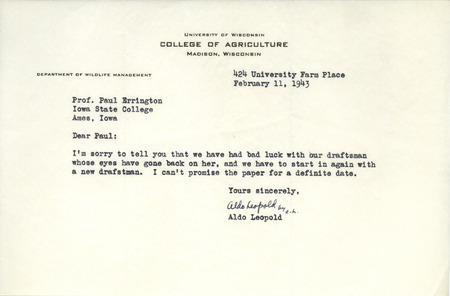 Aldo Leopold letter to Paul Errington, February 11, 1943