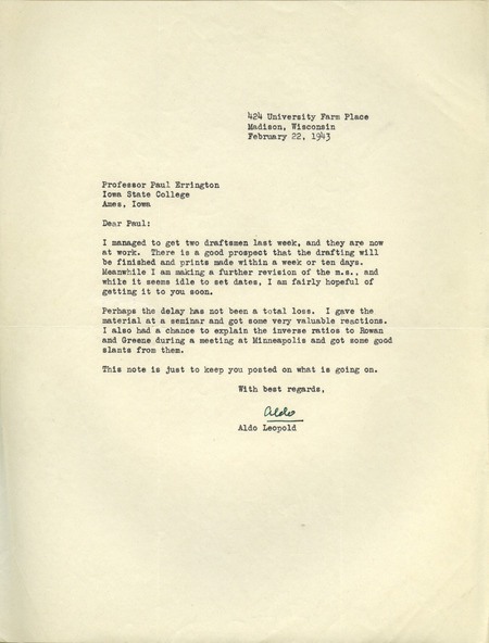 Aldo Leopold letter to Paul Errington, February 22, 1943