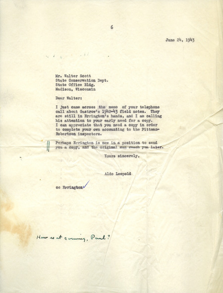 Aldo Leopold letter to Scott, June 24, 1943