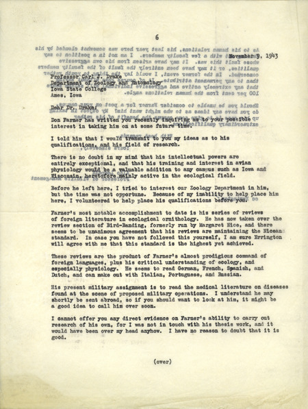 Aldo Leopold letter to Drake, November 9, 1943