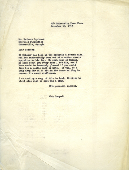 Aldo Leopold letter to Stoddard, November 19, 1943