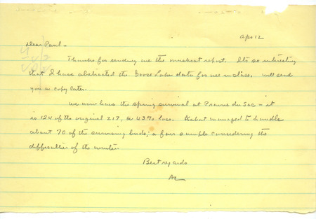 Aldo Leopold letter to Paul Errington, April 12, 1944