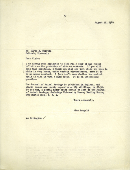 Aldo Leopold letter to Terrell, August 18, 1944