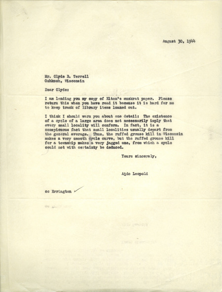 Aldo Leopold letter to Terrell, August 30, 1944