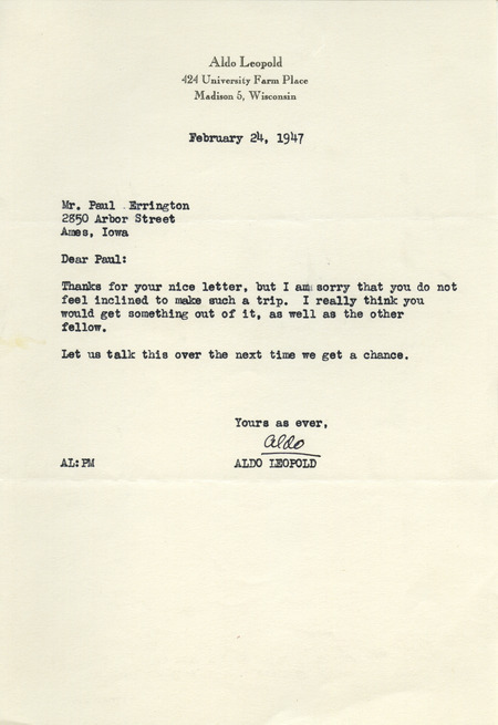 Aldo Leopold letter to Paul Errington, February 24, 1947