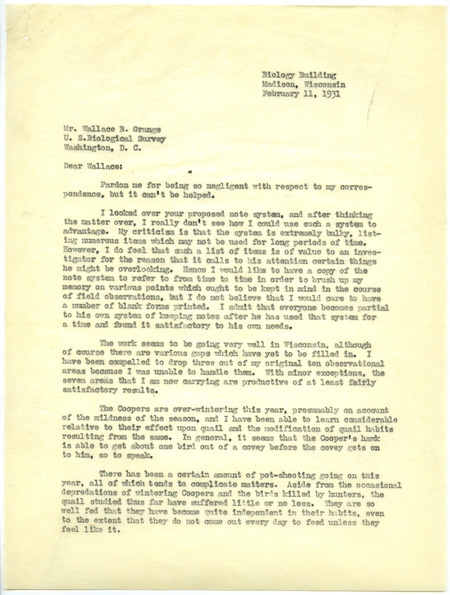 Paul L. Errington letter 1, February 11, 1931