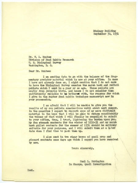Paul L. Errington letter, September 30, 1931