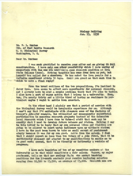 Paul L. Errington letter, January 15, 1932