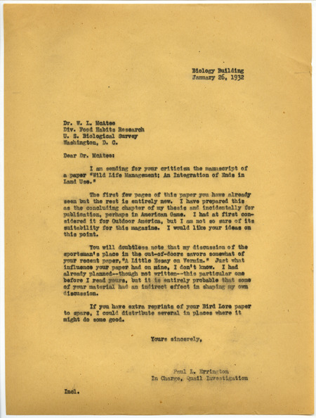 Paul L. Errington letter 2, January 26, 1932