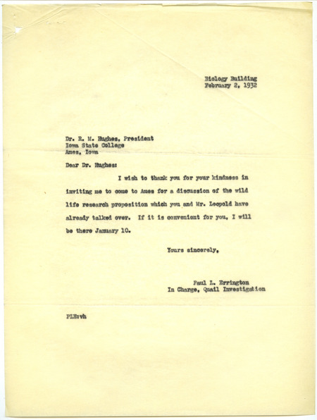 Paul L. Errington letter, February 2, 1932