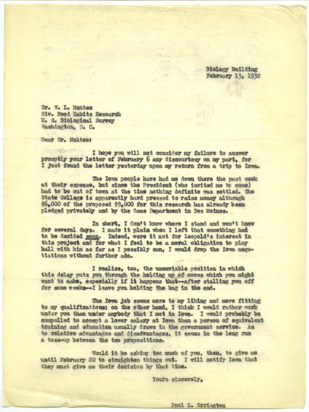 Paul L. Errington letter, February 13, 1932
