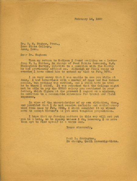 Paul L. Errington letter, February 16, 1932