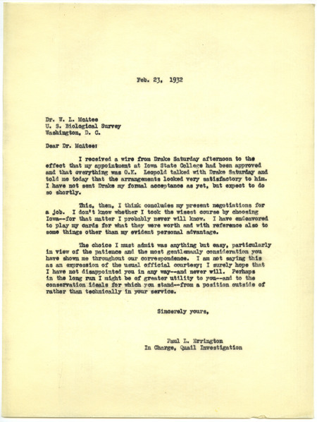 Paul L. Errington letter, February 23, 1932