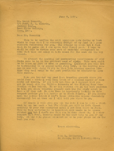 Paul L. Errington letter 1, June 7, 1932