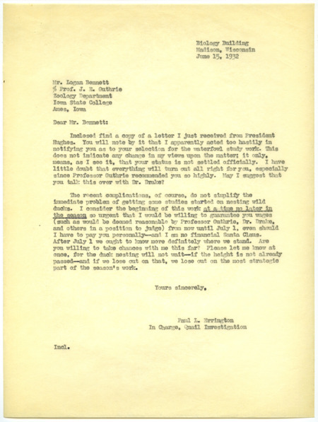 Paul L. Errington letter 1, June 15, 1932