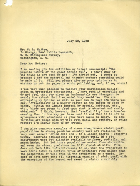 Paul L. Errington letter, July 29, 1932