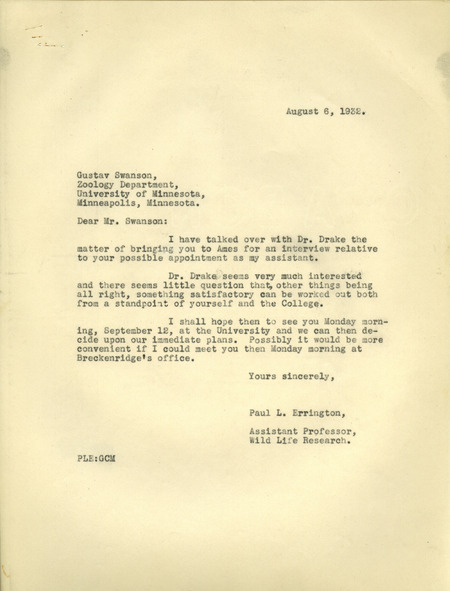 Paul L. Errington letter 2, August 6, 1932