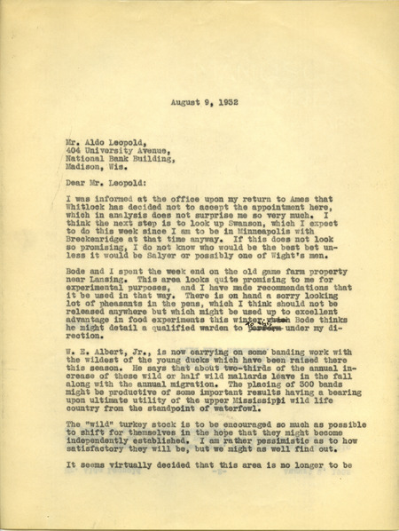 Paul L. Errington letter 2, August 9, 1932