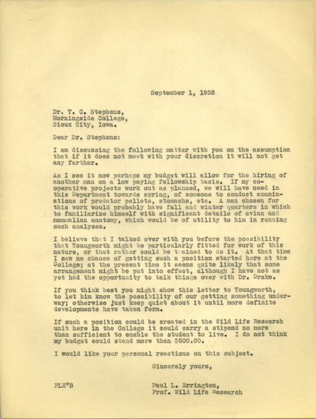 Paul L. Errington letter 2, September 1, 1932