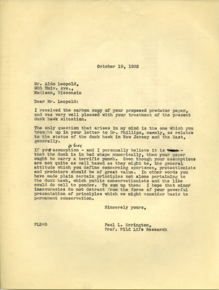 Paul L. Errington letter, October 19, 1932