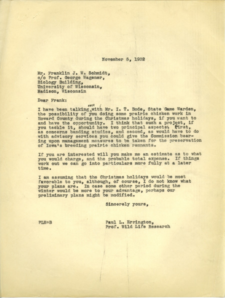 Paul L. Errington letter, November 5, 1932