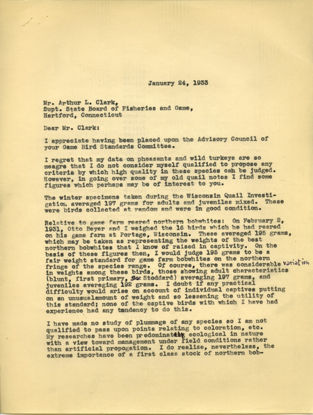 Paul L. Errington letter 1, January 24, 1933