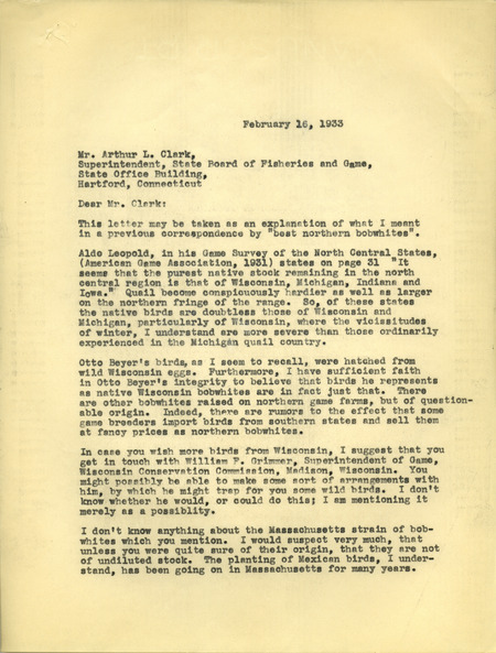 Paul L. Errington letter, February 16, 1933