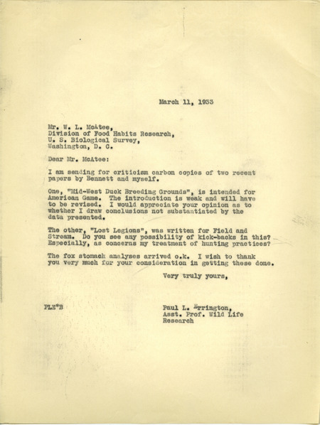 Paul L. Errington letter, March 11, 1933