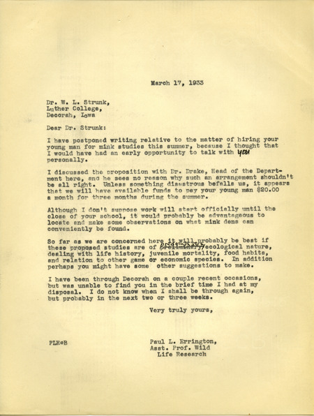 Paul L. Errington letter 2, March 17, 1933