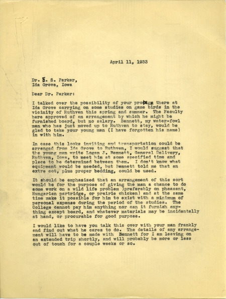 Paul L. Errington letter, April 11, 1933