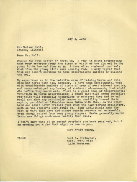 Paul L. Errington letter 4, May 4, 1933