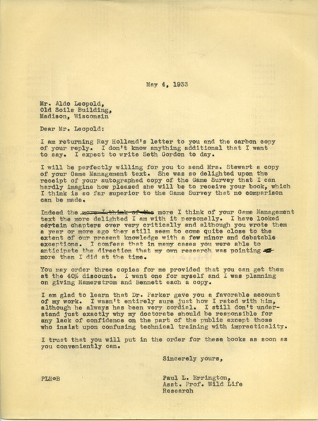 Paul L. Errington letter 5, May 4, 1933