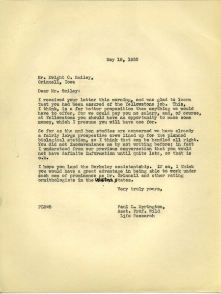 Paul L. Errington letter 3, May 19, 1933