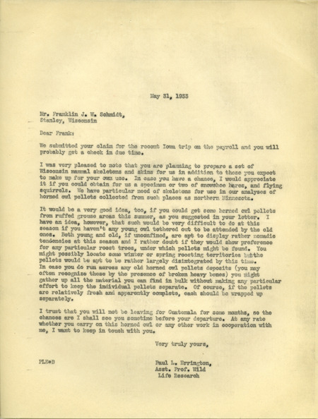 Paul L. Errington letter 2, May 31, 1933
