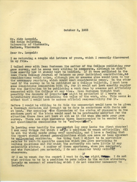Paul L. Errington letter 2, October 5, 1933