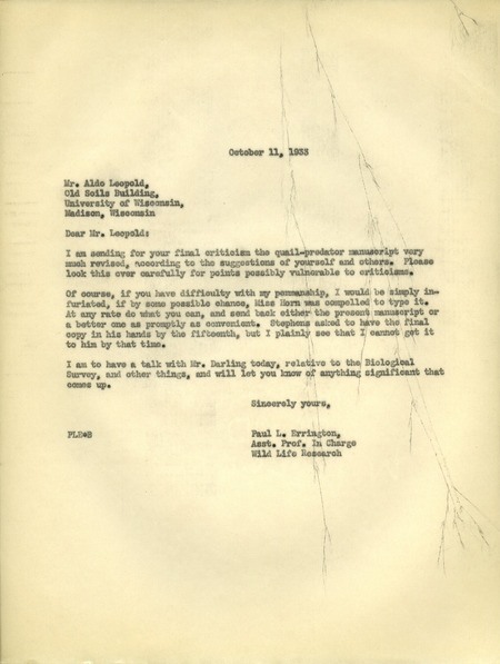 Paul L. Errington letter, October 11, 1933