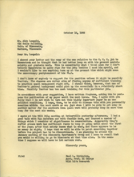 Paul L. Errington letter, October 16, 1933