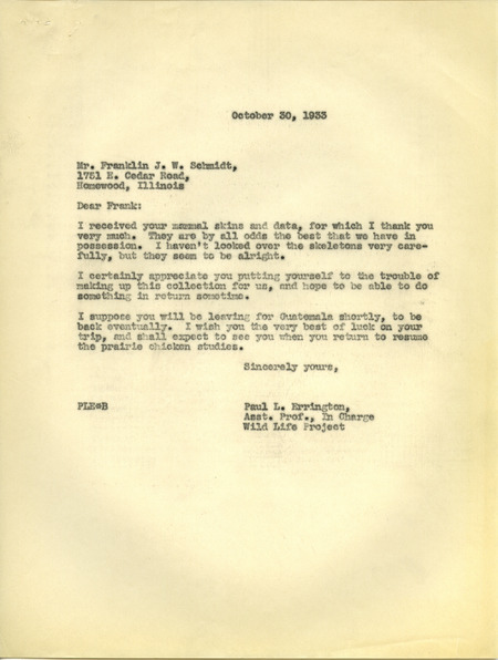 Paul L. Errington letter, October 30, 1933