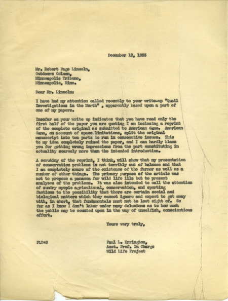 Paul L. Errington letter 1, December 12, 1933