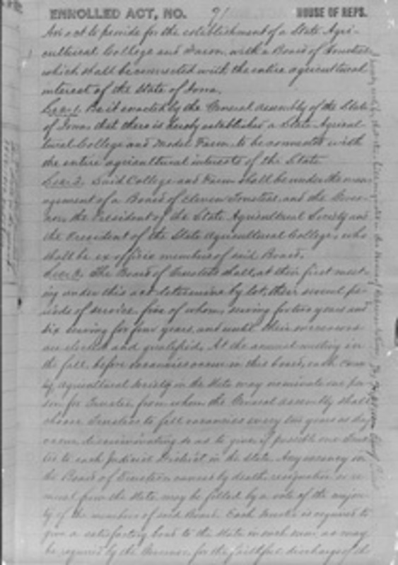 State of Iowa Legislative Act 91, 1858, page 1