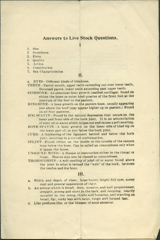 An answer guide to the eleven question handout from the livestock short course.